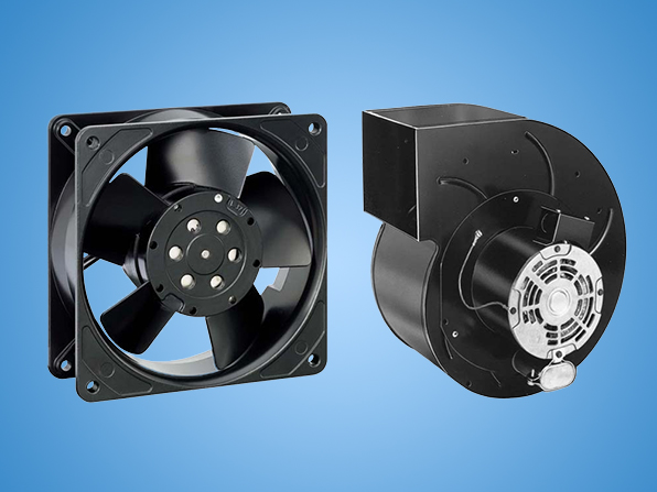 Pictures comparing an axial fan and a centrifugal fan